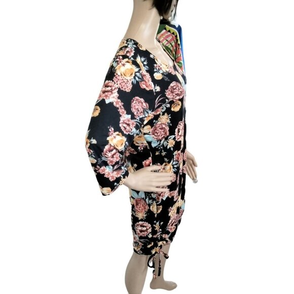 Butterflies & Rainbows Floral Black Dress Size 1X Adjustable Side Drawstrings - Picture 4 of 6